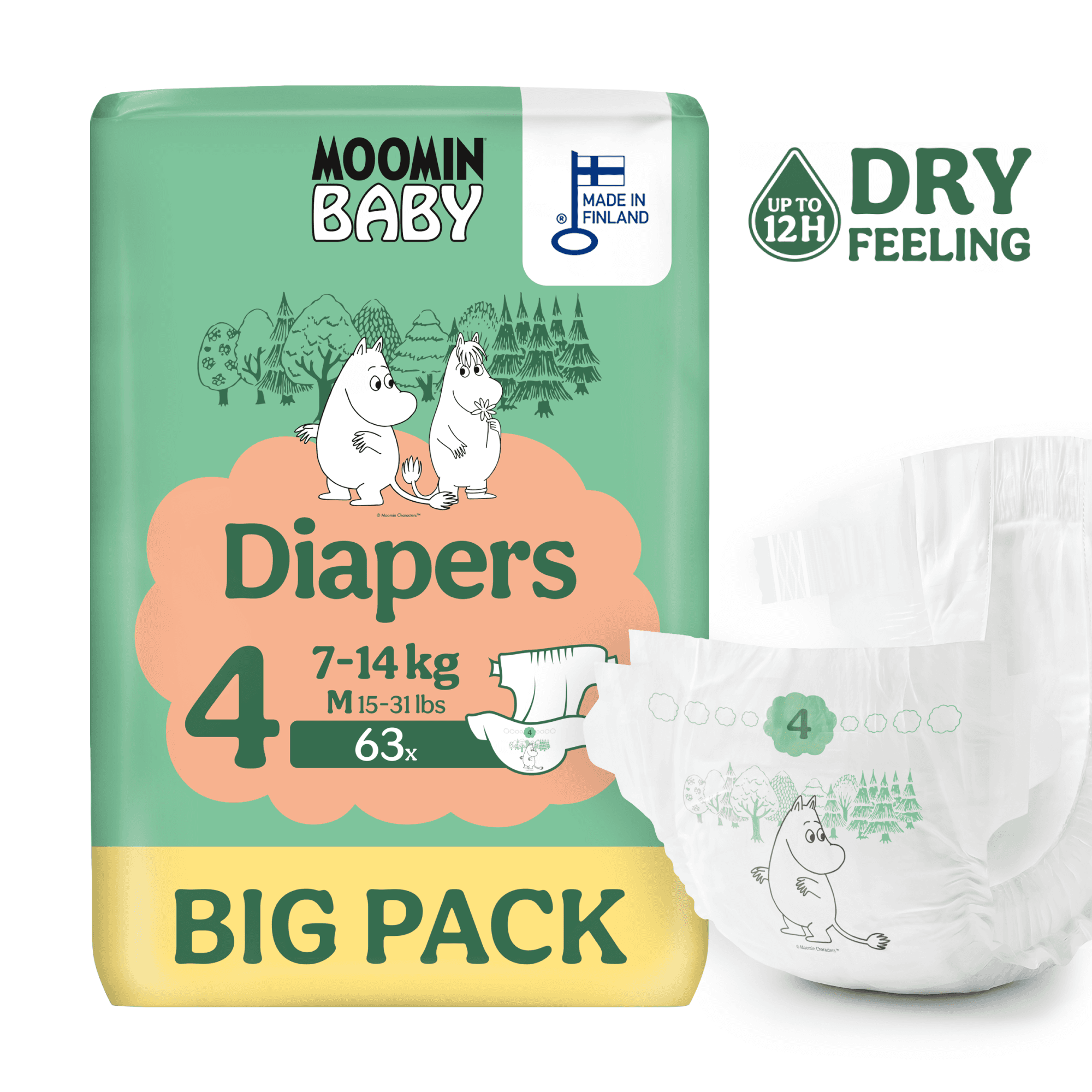 Moomin Baby 4 Maxi 7-14 kg (63 ks), plienky