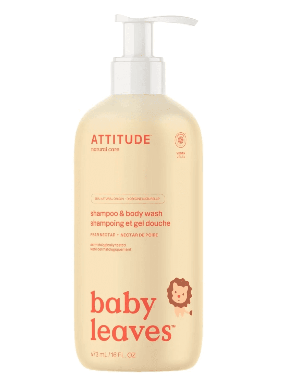 Attitude Baby Leaves Detské telové mydlo a šampón s vôňou hruškovej šťavy 2v1 (473 ml)