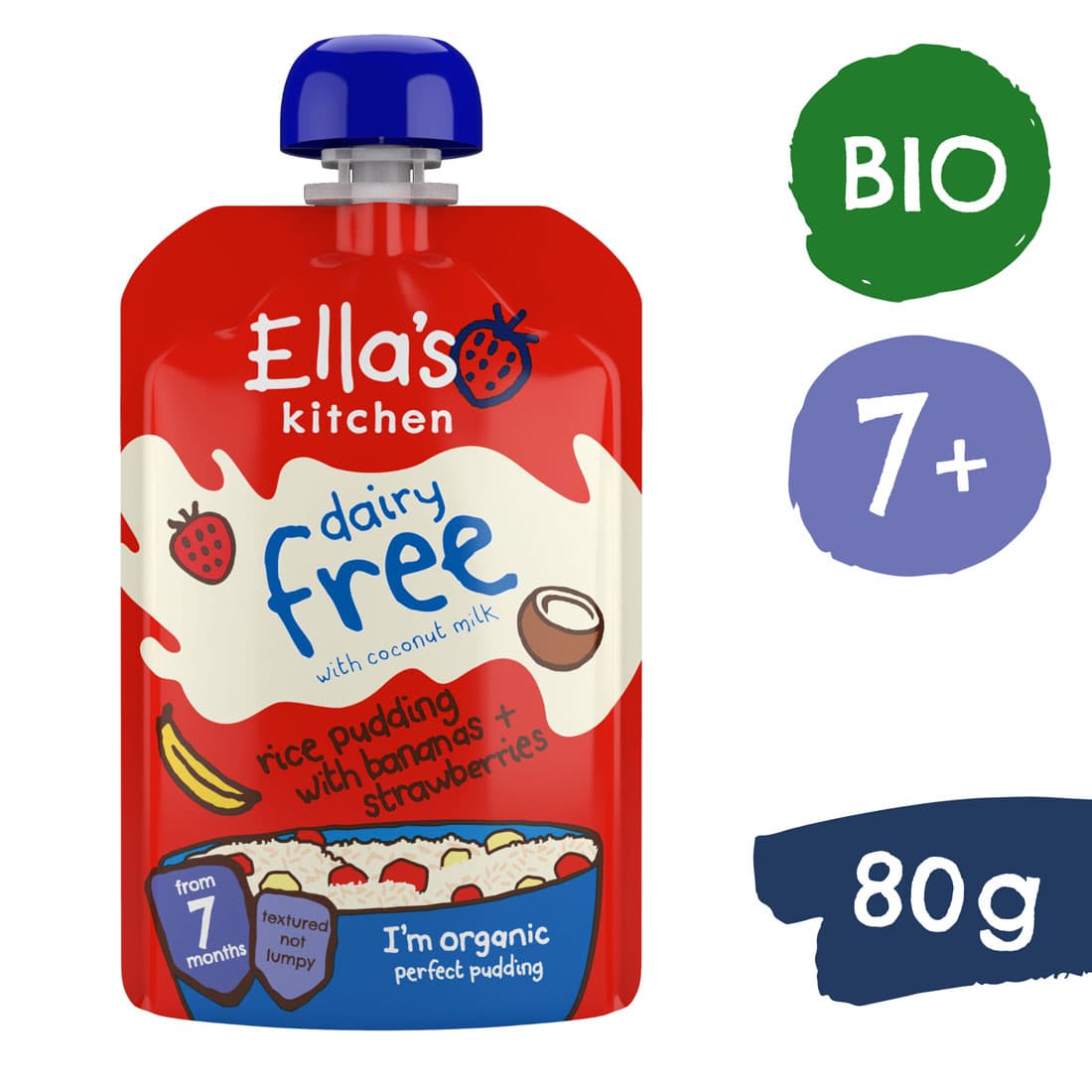 Ella's Kitchen BIO Nemliečny ryžový nákyp s banánmi a jahodami (80 g)
