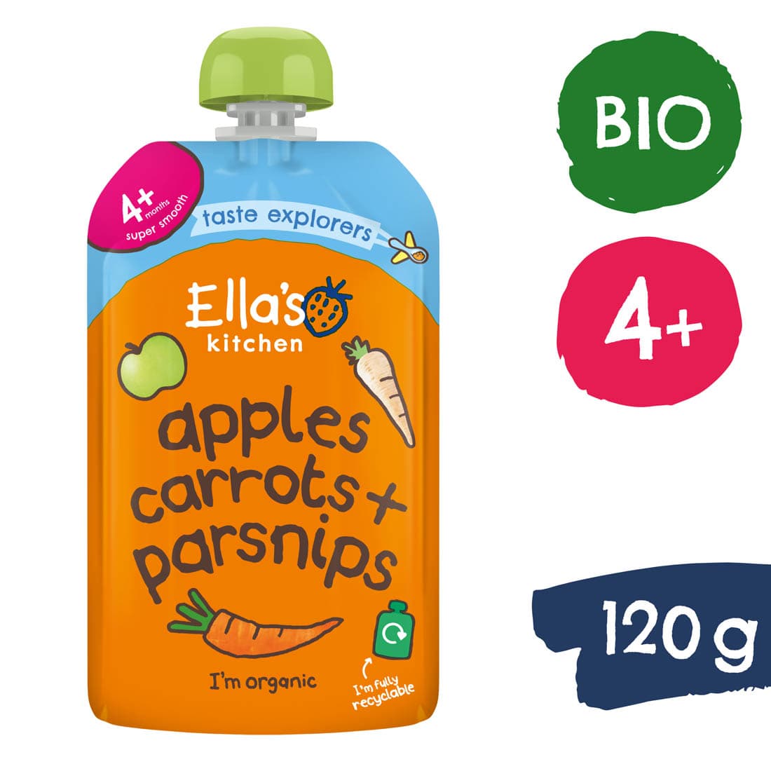 Ella's Kitchen BIO Mrkva, jablko a paštrnák (120 g)