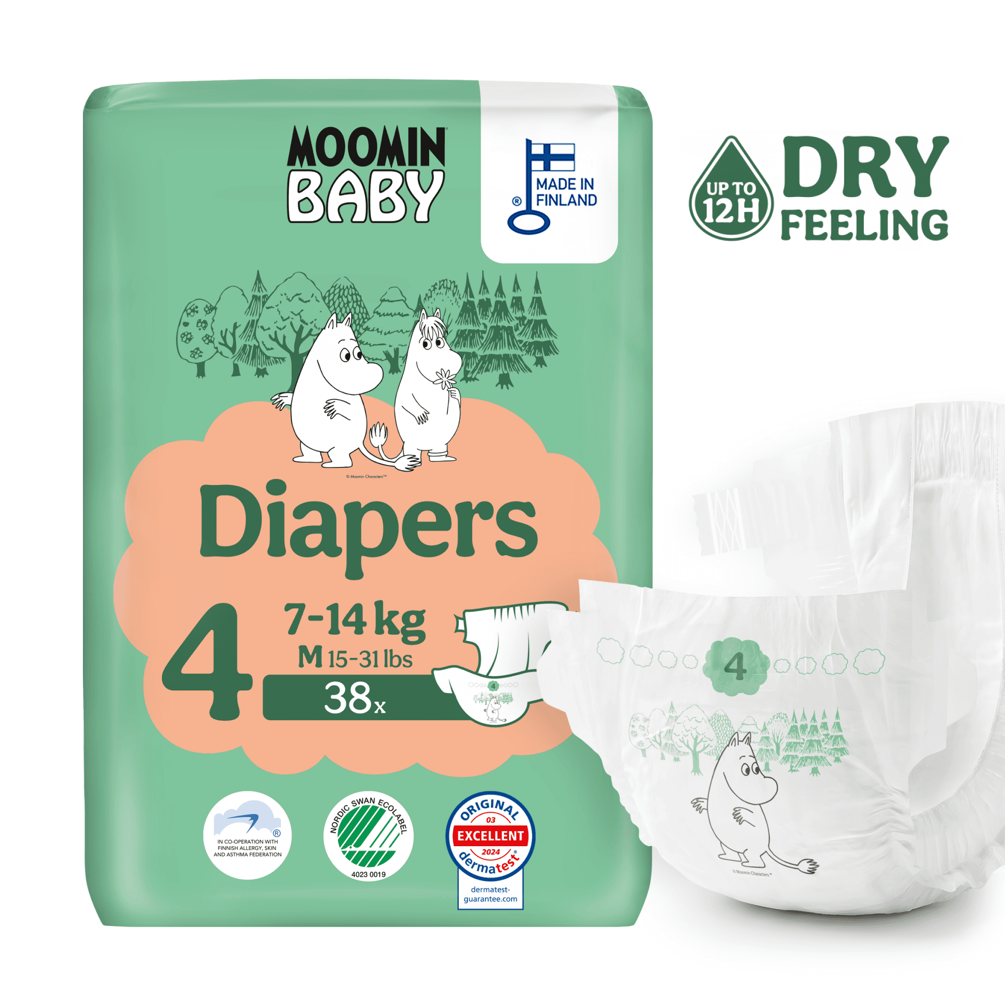 Moomin Baby 4 Maxi 7–14 kg (38 ks), plienky