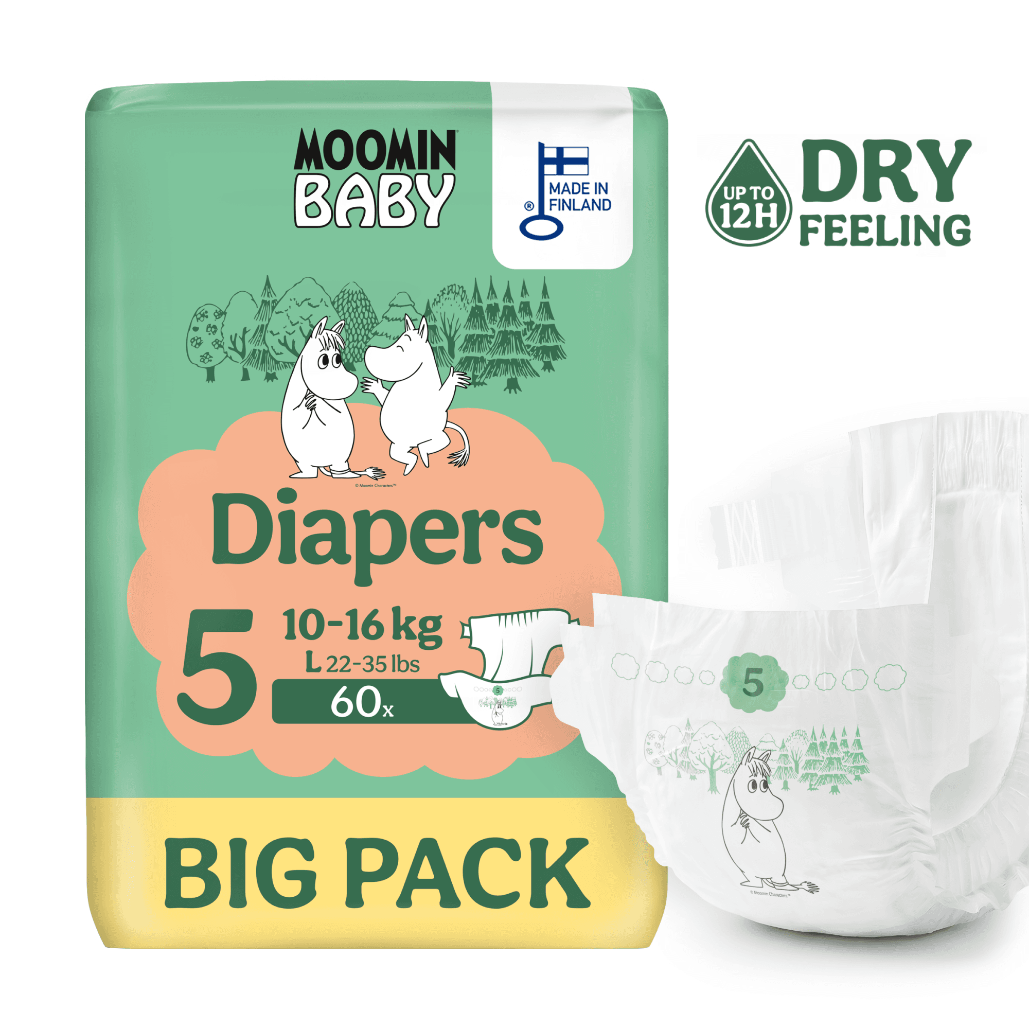 Moomin Baby 5 Maxi 10-16 kg (60 ks), plienky