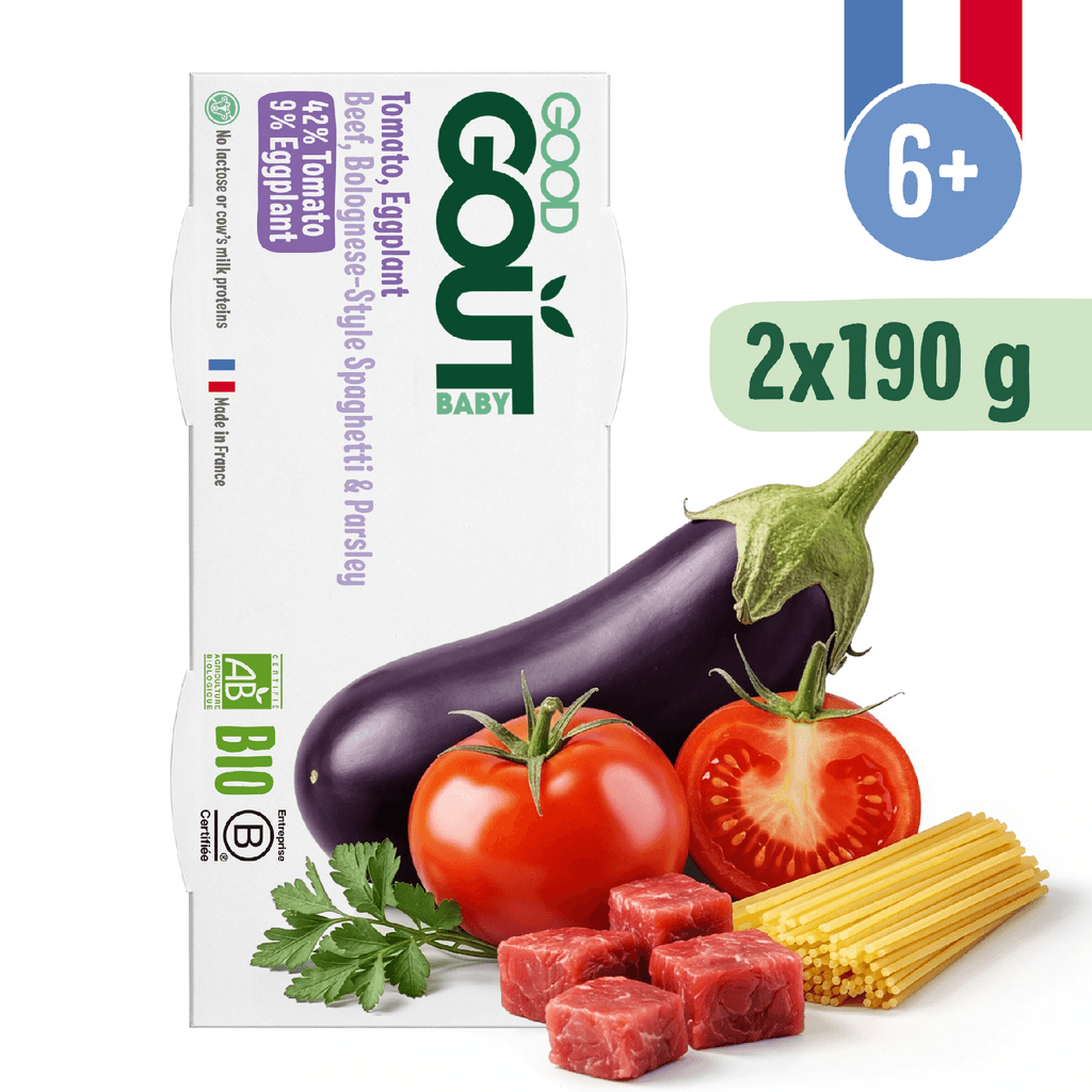 Good Gout BIO Špagety s baklažánom a hovädzím mäsom (2x190 g)