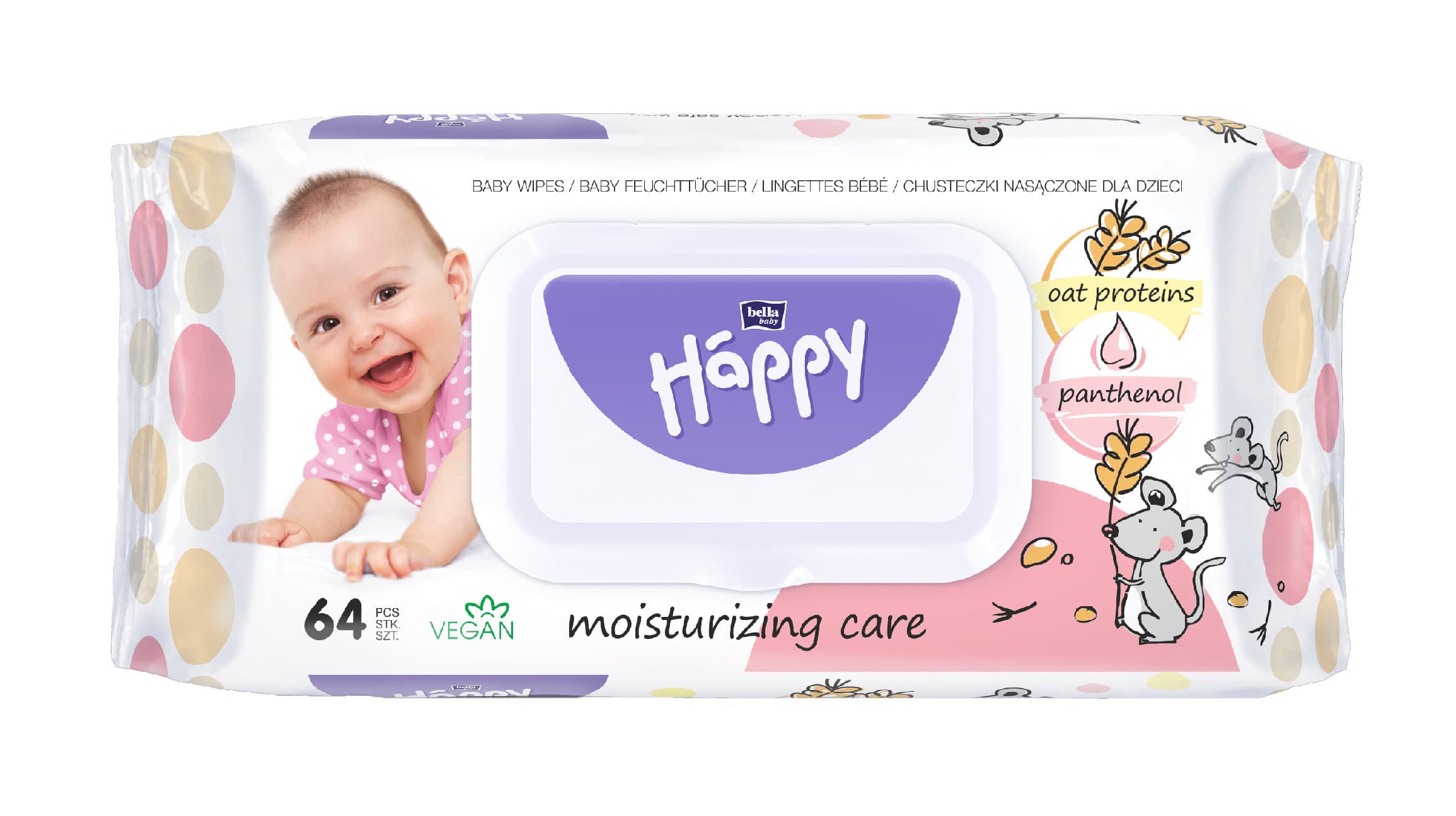 Bella Happy Baby čistiace obrúsky s ovsenými proteínmi a pantenolom (64 ks)